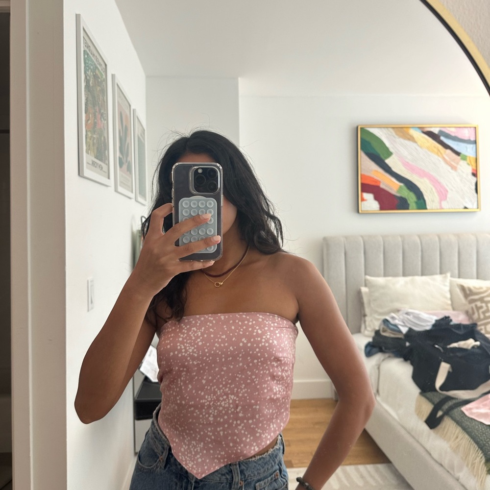 Pink bandana style strapless top